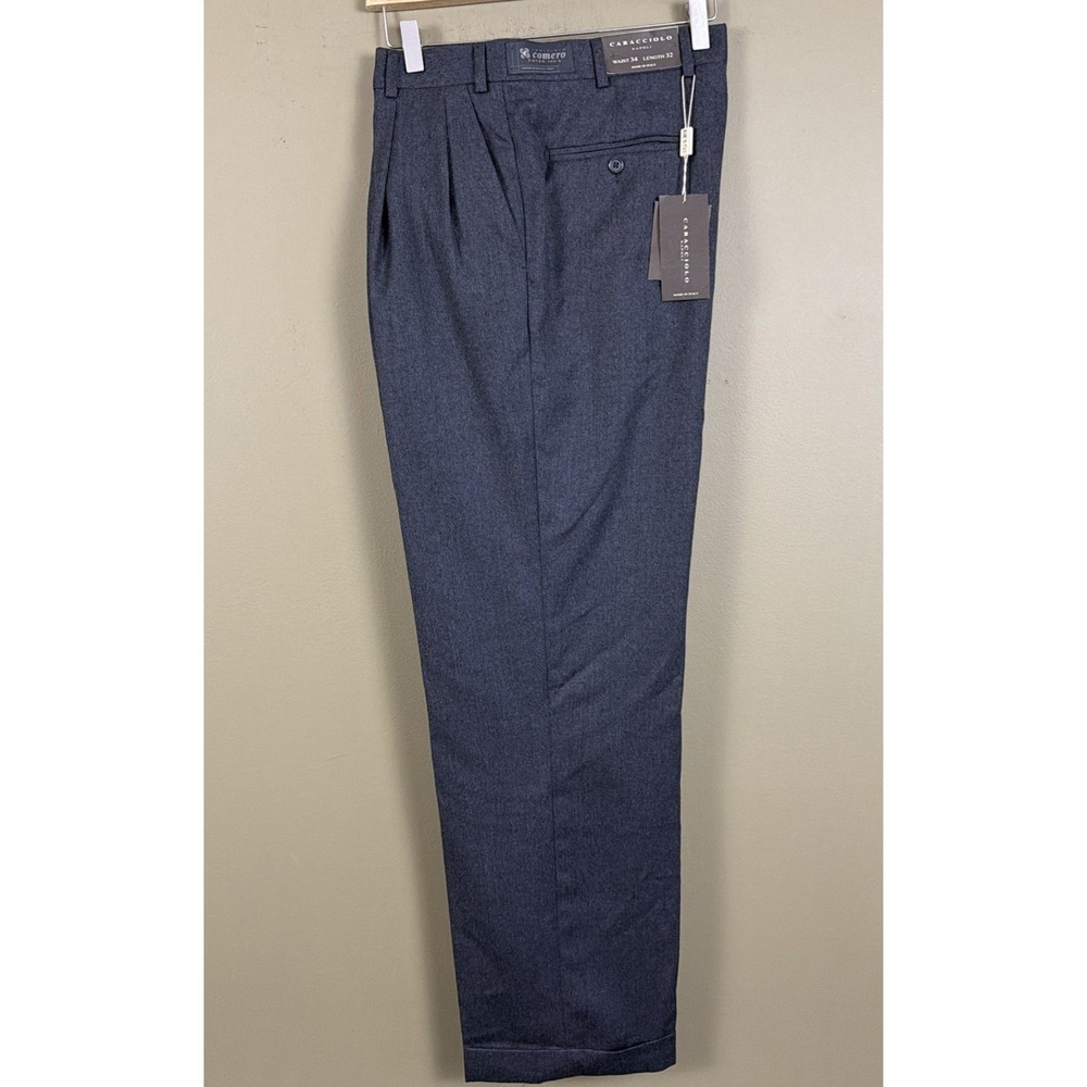 Caracciolo Napoli Lanificio Comero Super 100s Wool Pleated Pants 34x32 Charcoal